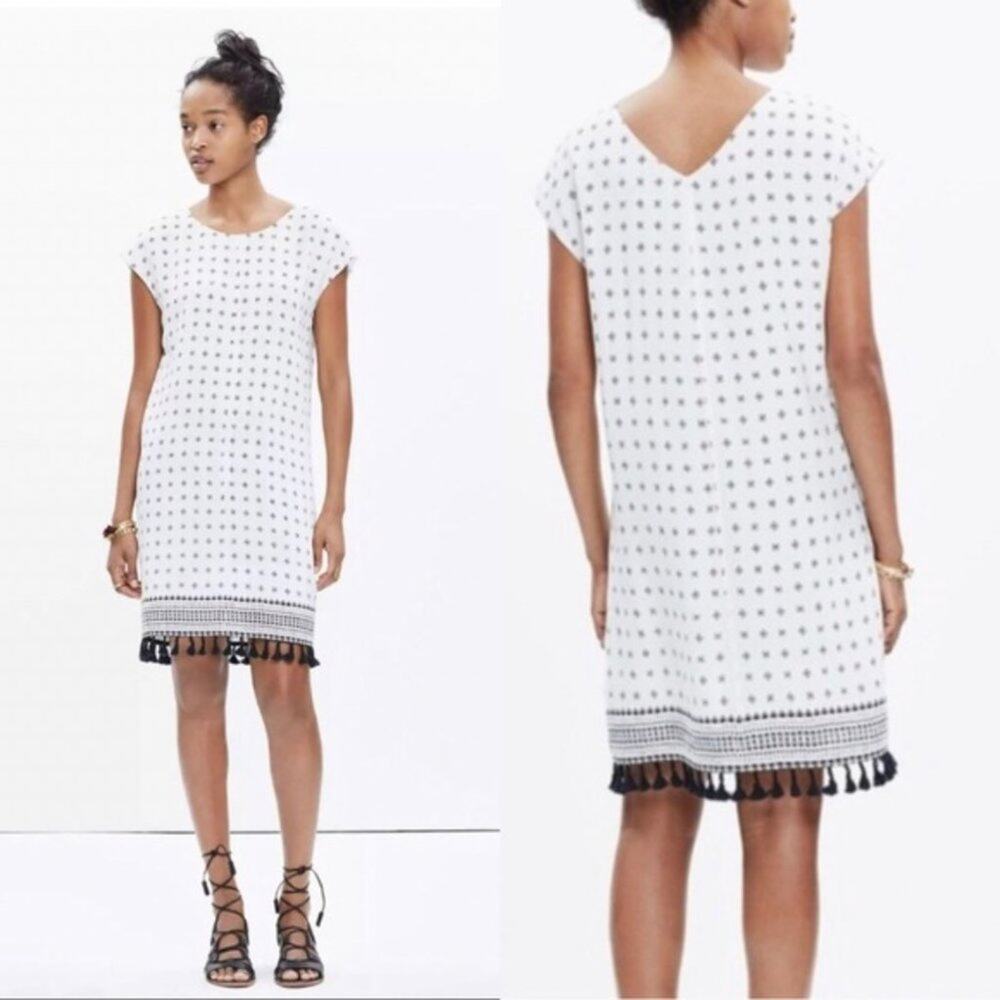 Madewell Scatterblock Geometric Tassel Shift Dress Medium